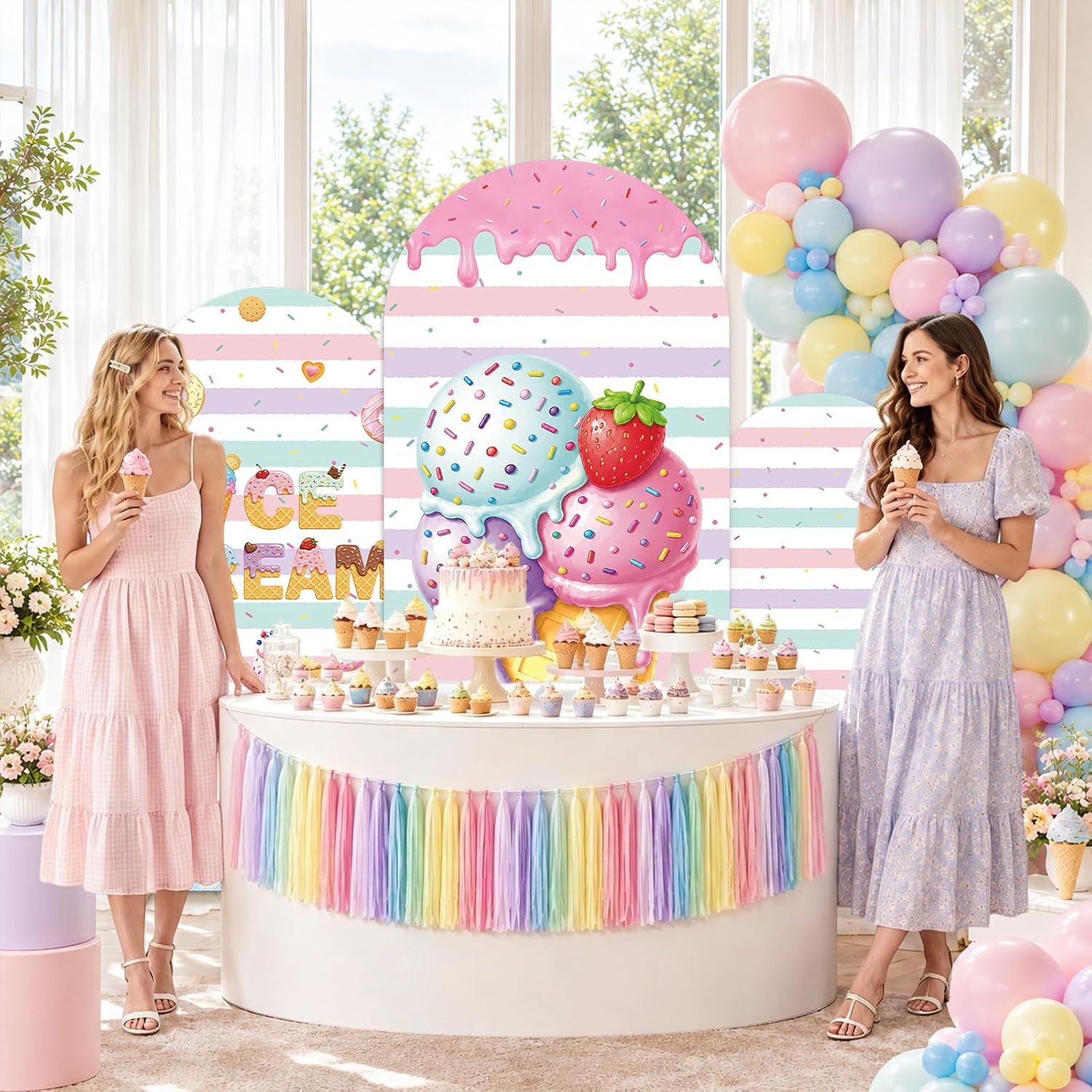 Custom 2-sided Striped Ice Cre - Dessert Table Backdrop ulasan dan harga