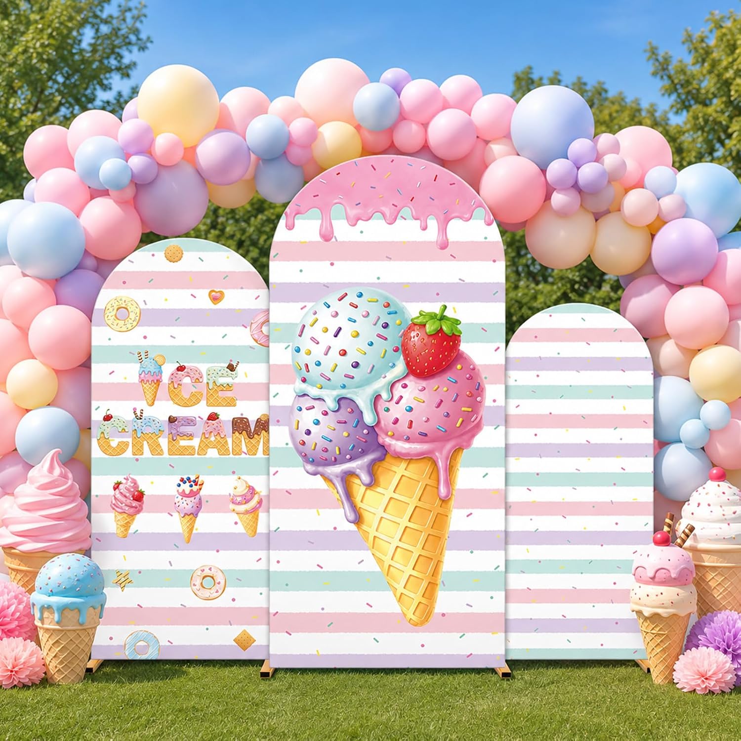 Custom 2-sided Striped Ice Cre - Dessert Table Backdrop ulasan dan harga