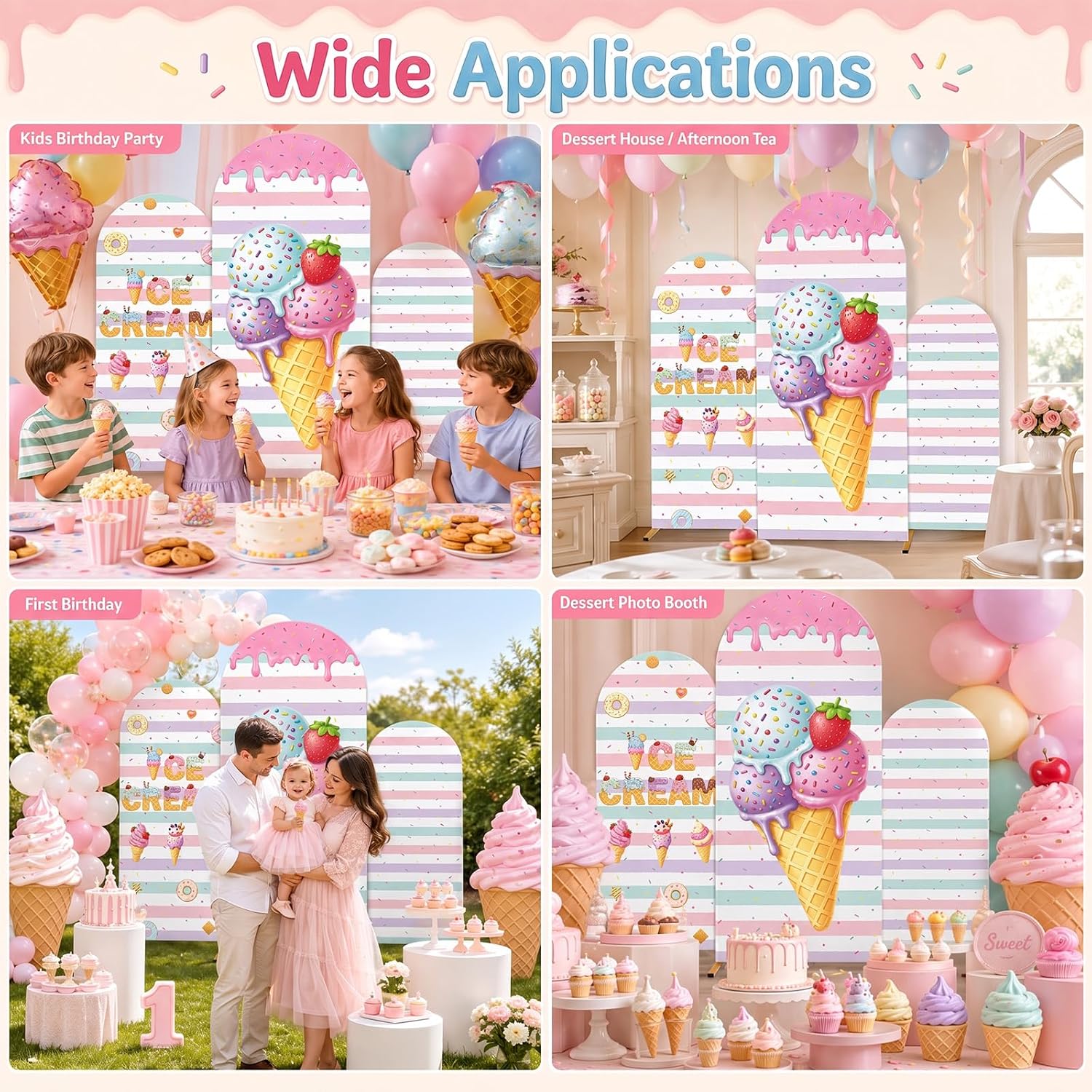 Custom 2-sided Striped Ice Cre - Dessert Table Backdrop ulasan dan harga