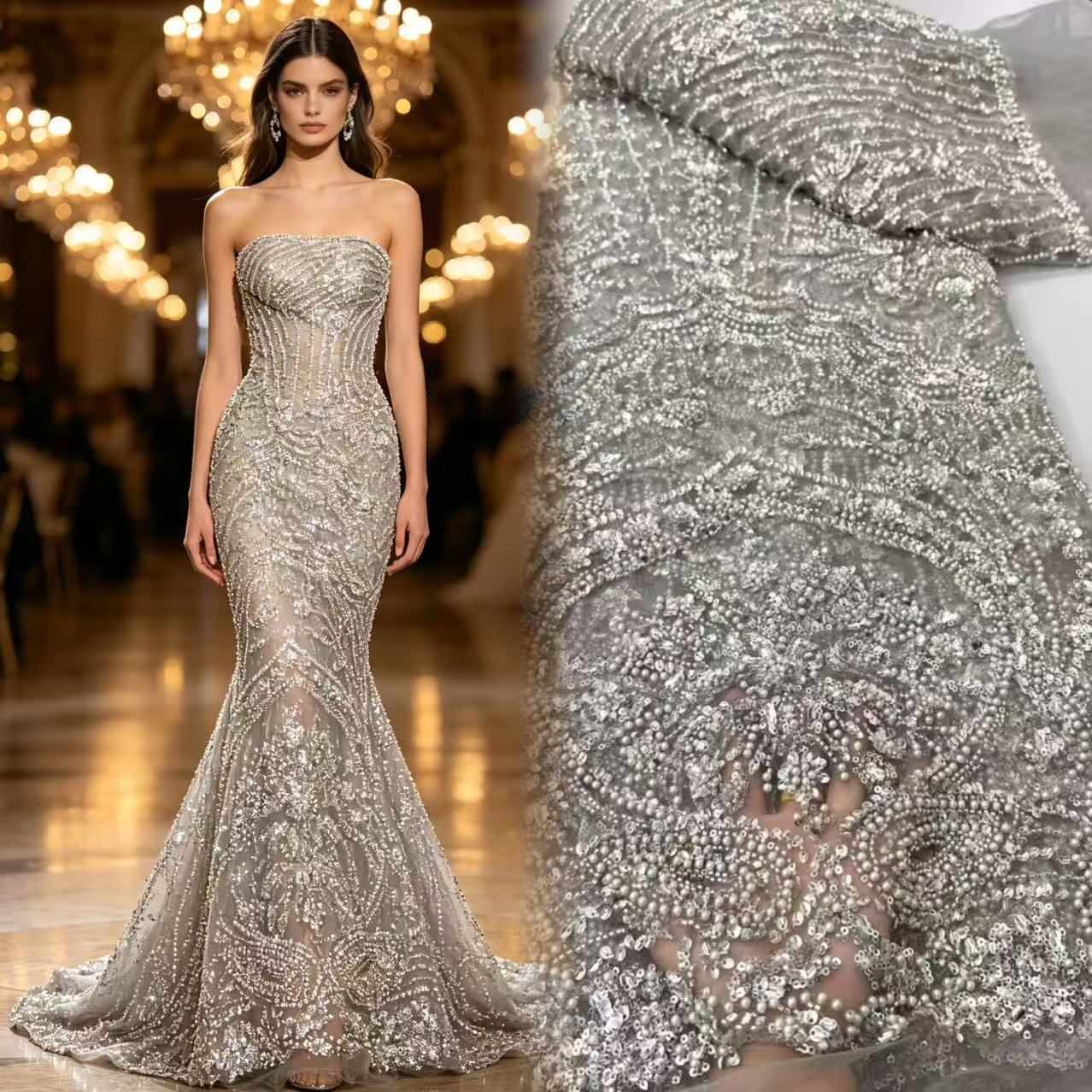Luxury French Tulle Net Lace w - Glitter Tablecloth ulasan dan harga